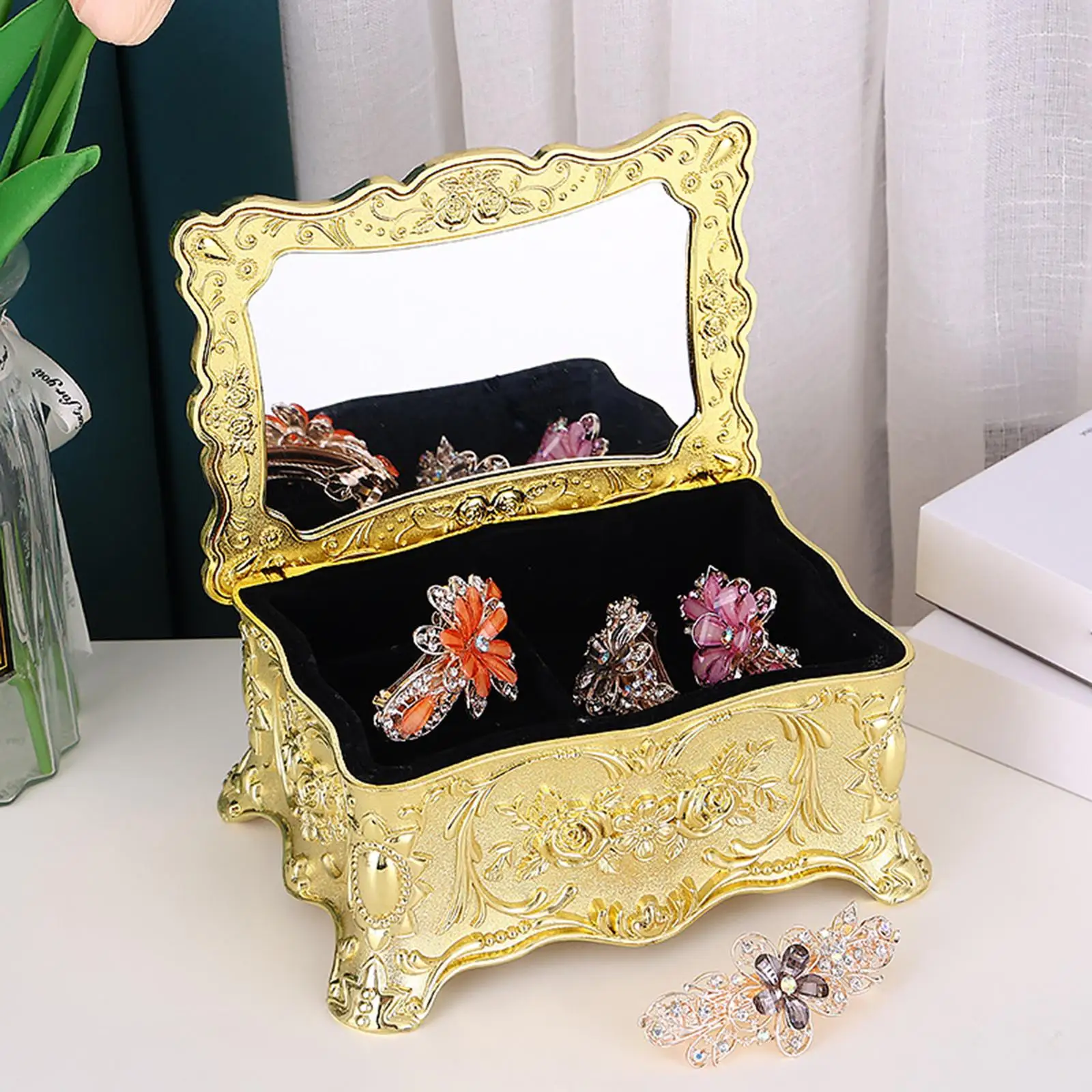 Jewelry Box Jewelry Storage Case for Women with Lid Treasure Chest Jewelry Holder Exquisite for Home Bedroom Desk Decoration