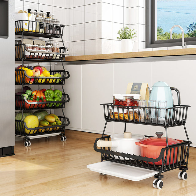 Industrial 4-Tier Vegetable and Fruit Storage Rack Stand,Potato and Onion  Bin with Storage,Wood Shelf Unit Snack Stand - Bed Bath & Beyond - 37101956