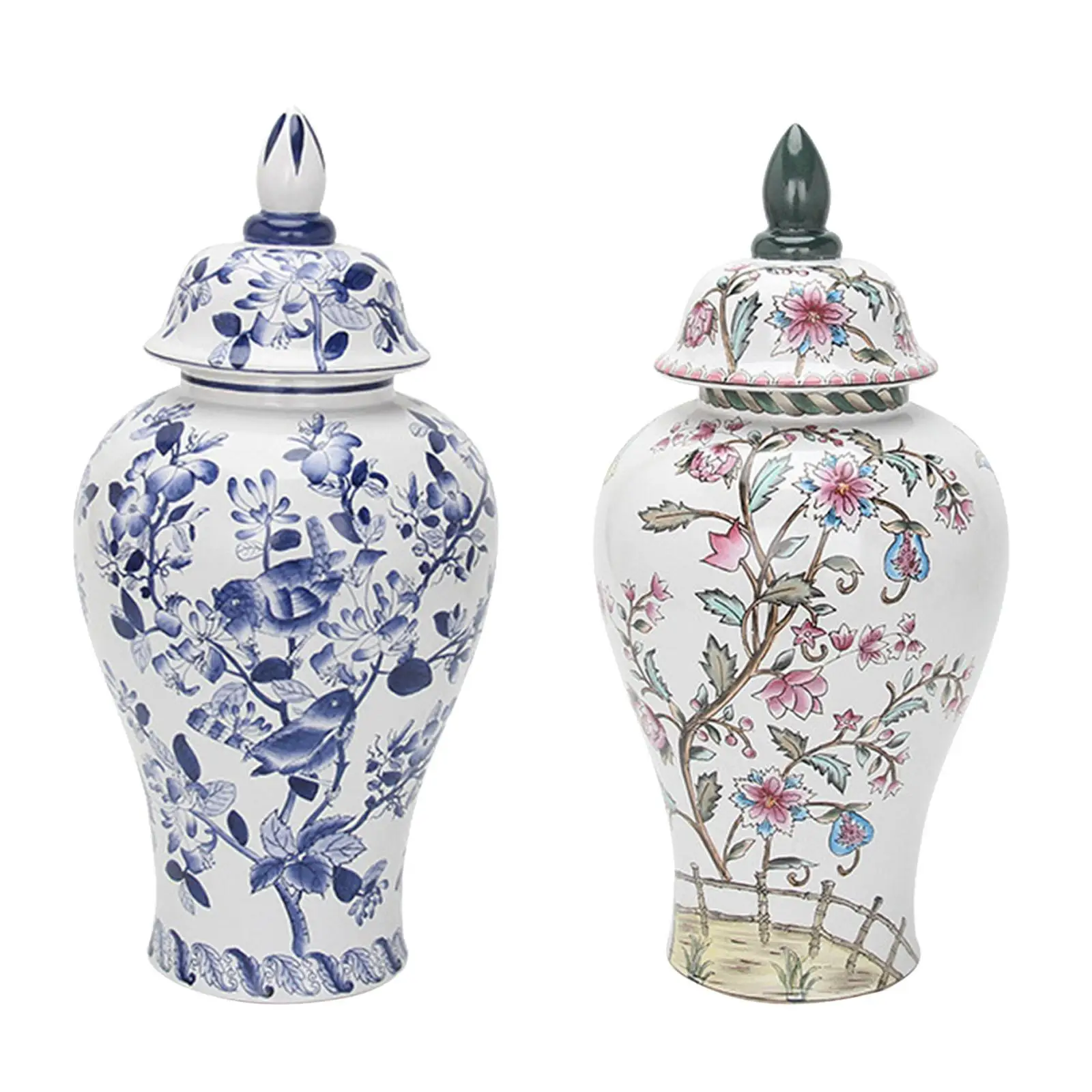 Chinese Ceramic Flower Vase Temple Jar Decorative Storage Jar Flower Pot Floral