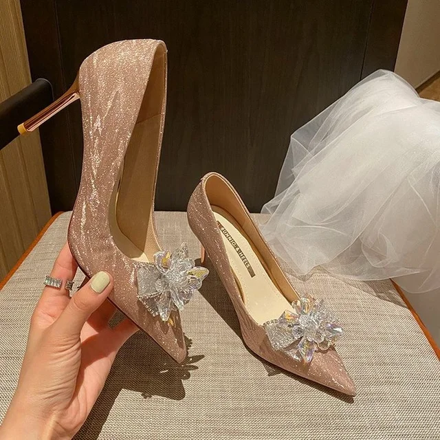 Limited Cinderella Glass Slipper sandals,crystal wedding shoes high heels  peep pumps bowknot Red bottom - AliExpress