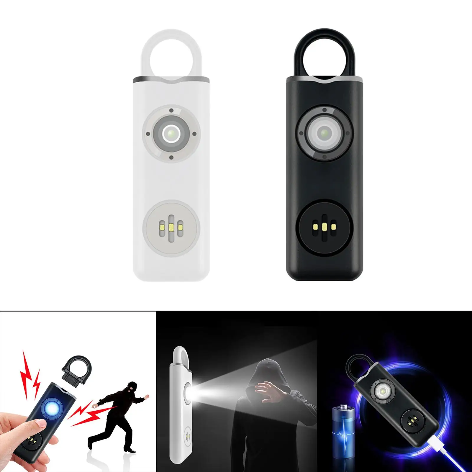 130dB Personal Alarm with LED Flashlight Strobe light Size Security Personal Protection Devices for Kids Women Girls