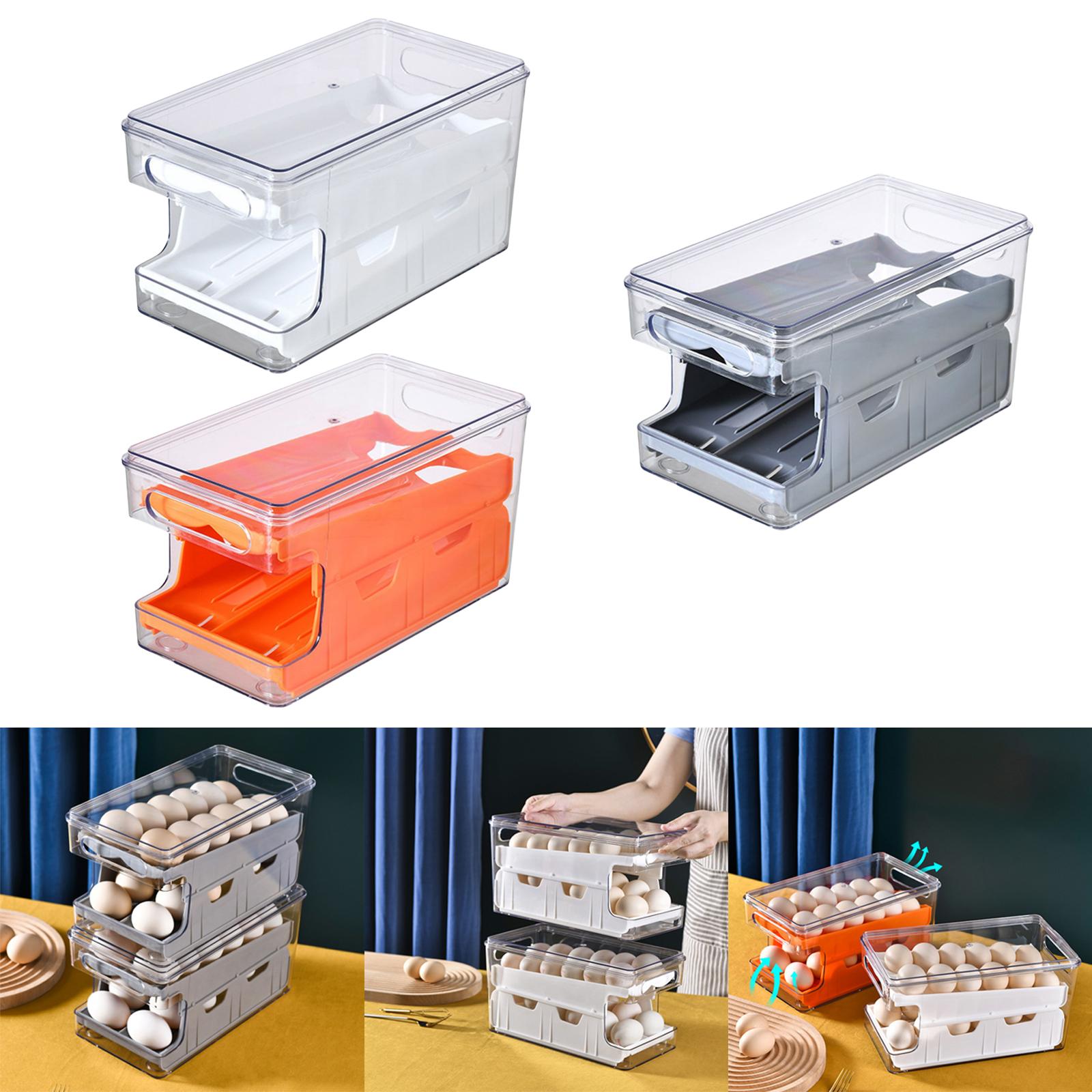 Egg Storage Box Auto Rolling Down Double Track Organizer for Refrigerator