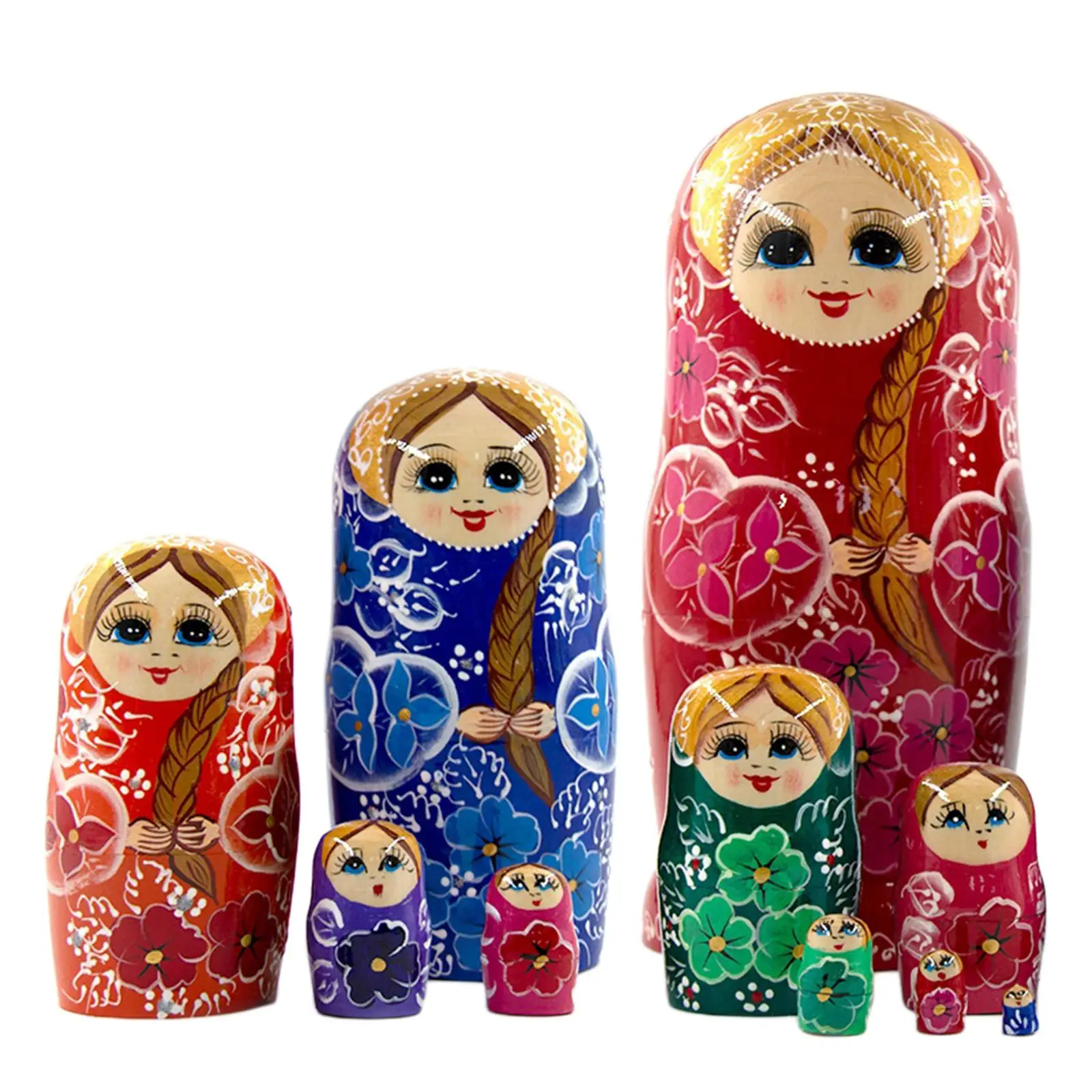 10x Chic Russian Nesting Dolls Matryoshka Doll Decoration Handmade Multipurpose Collectibles Wooden for Themed Party Bar Bedroom