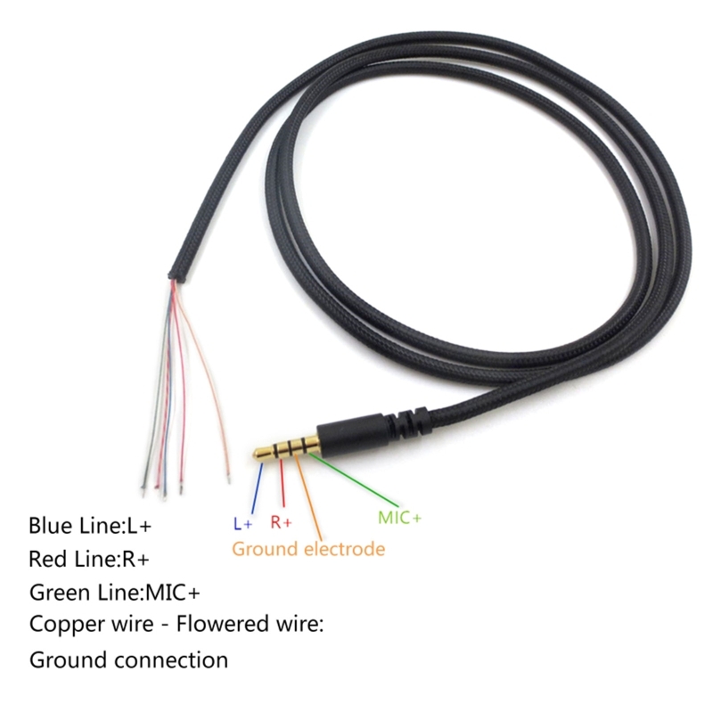 Headphone Cable Replacement 3.5mm Male Plug Jack Connector to Bare Wire Open End TRS 5 Pole Stereo Cord for Hyper X S A0NB