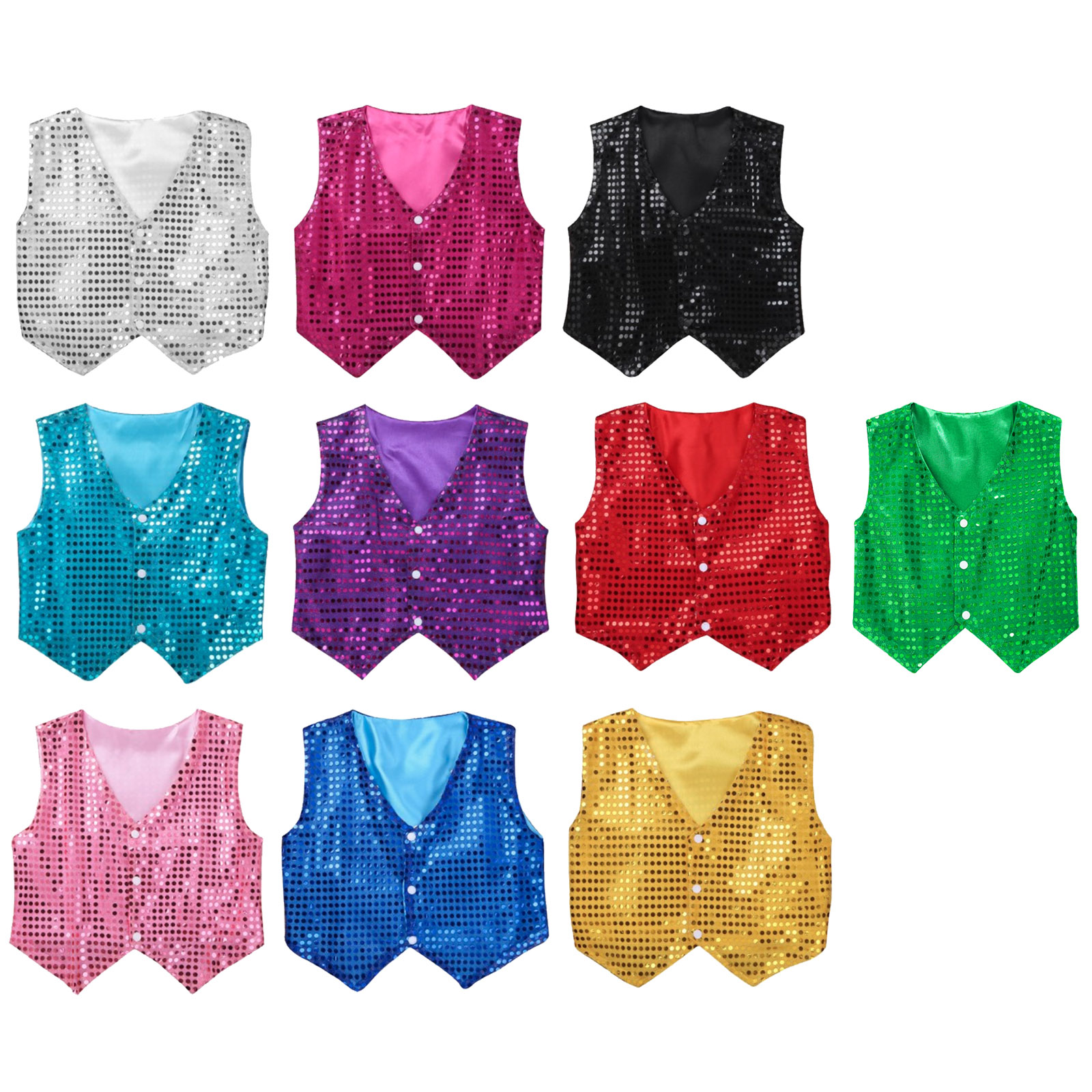 Kinder Mädchen Jungen Glitzernde Pailletten Weste Weste Chor Jazz Hip Hop Street Dance Bühne Leistung Kostüm Schule Party Dancewear – Detail 2
