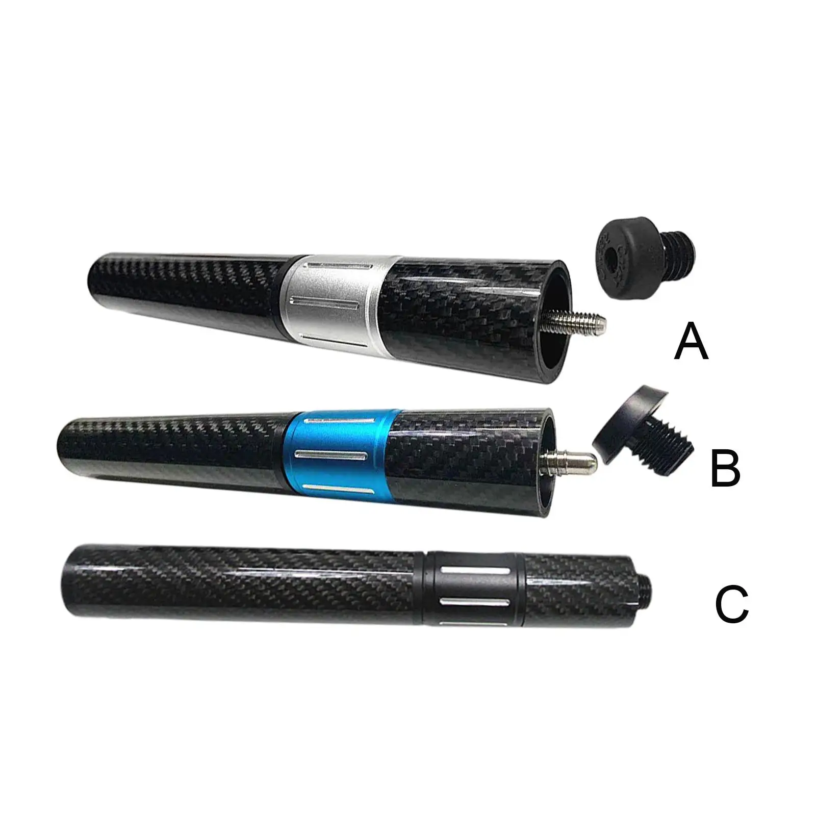 Pool Cue Butt End Extender Telescopic Carbon Fiber Accessories, Lengthen Tools Light Weight Black Nine Ball Club for Billiard