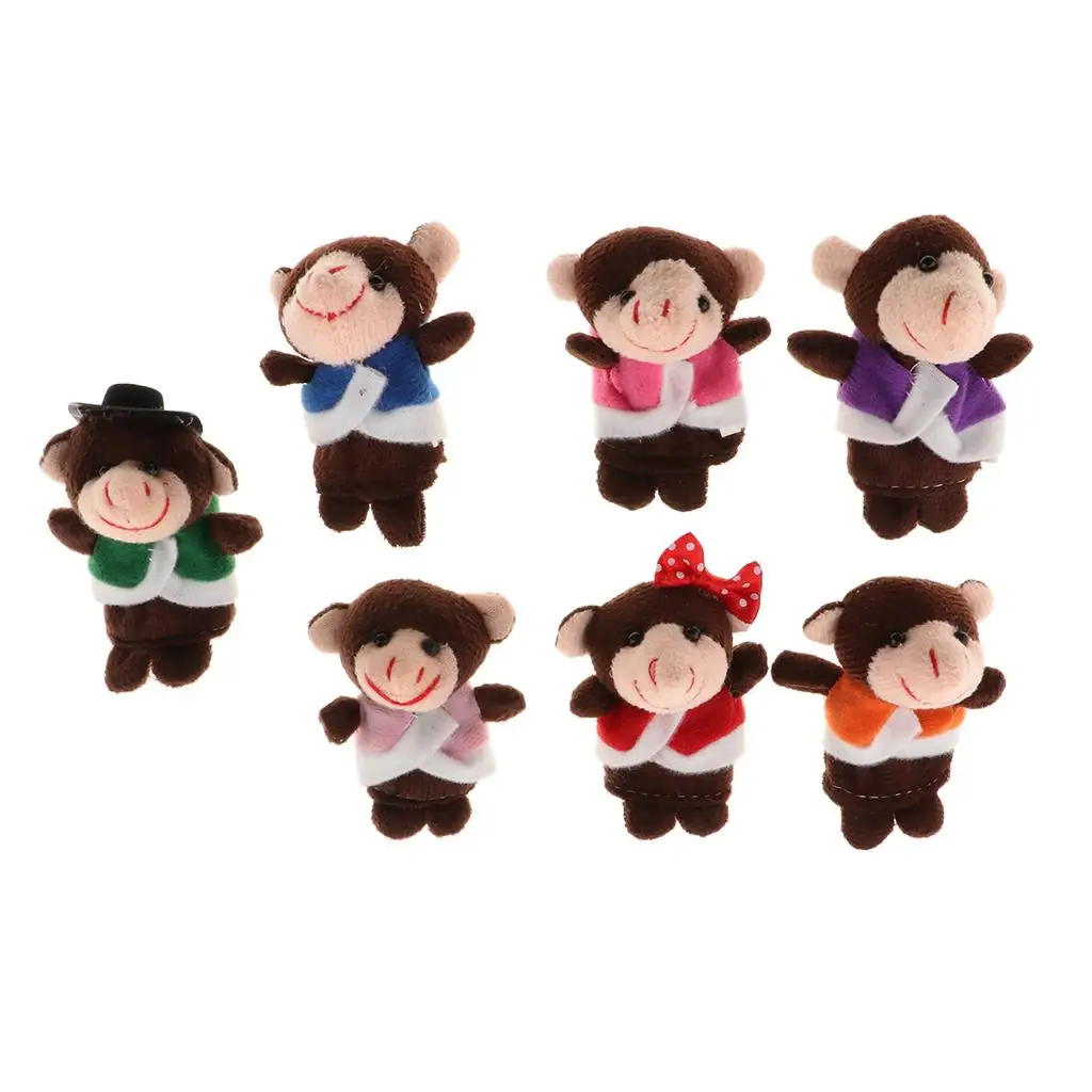 7 Pieces Story Time Finger Puppets Set  Plush Puppets - , 1 Mommy Monkey and  Monkey