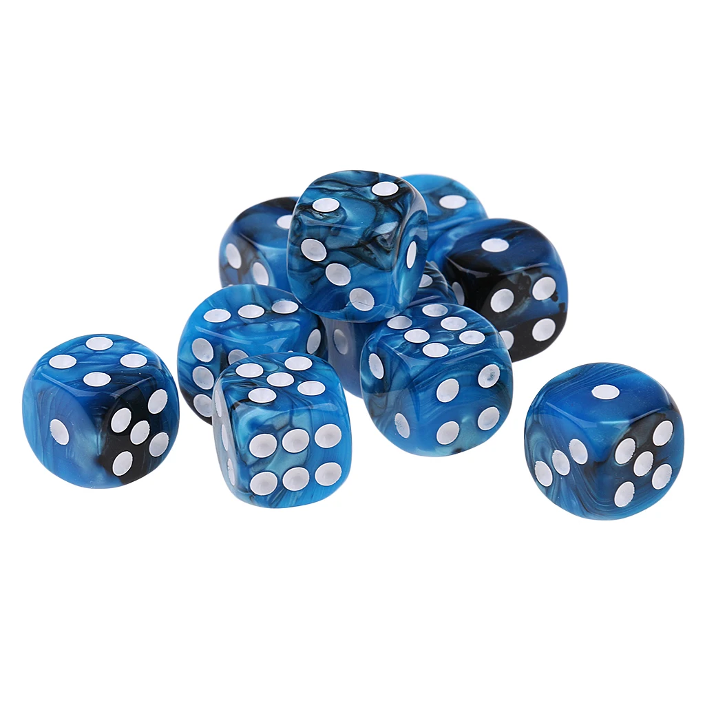 10 Pieces D6 Dice Set 16mm Six-Sided for RPG Rounded Acrylic Dot Pattern Game Role Playing Accessories
