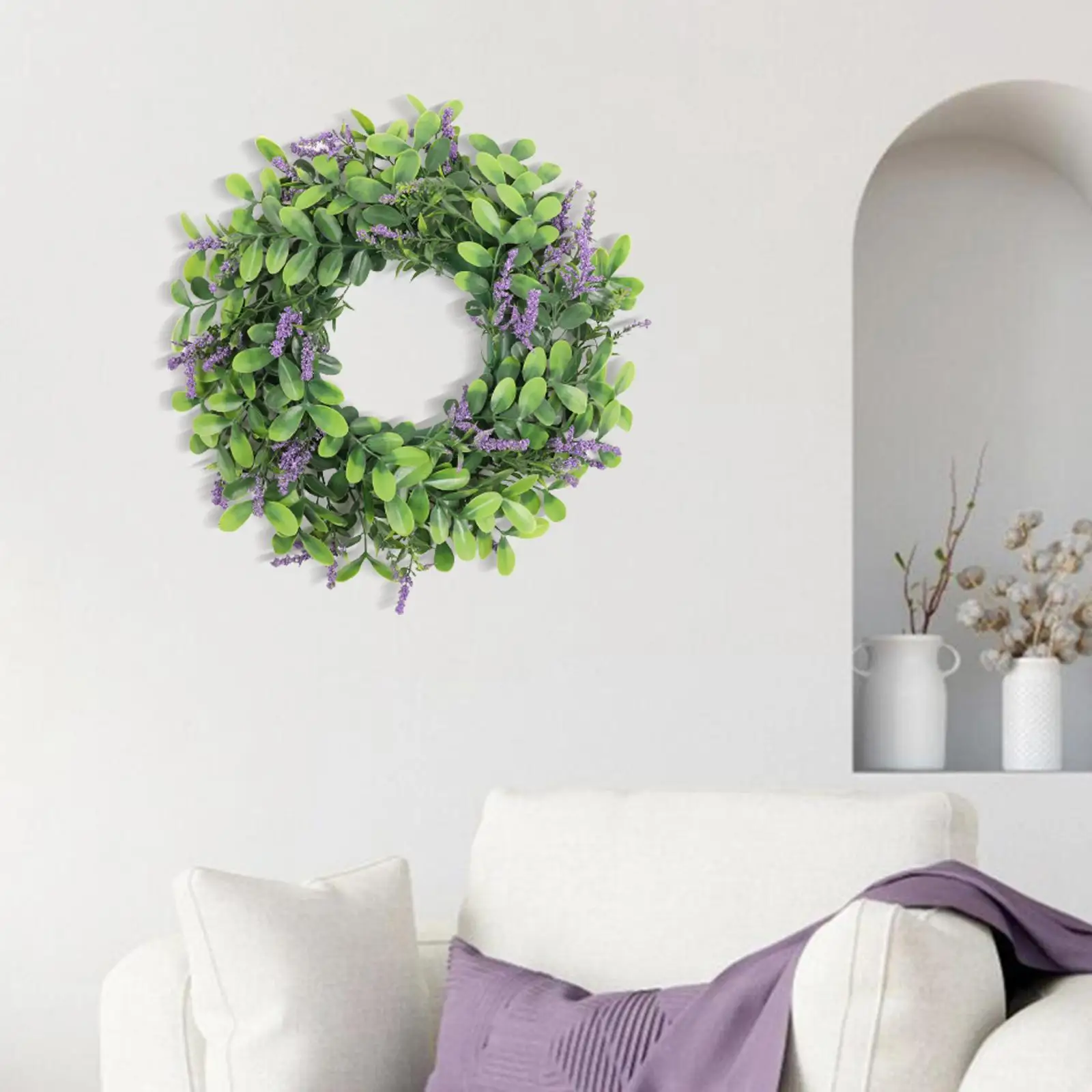 Artificial Lavender Wreath Eucalyptus Garland for Porch Frt 