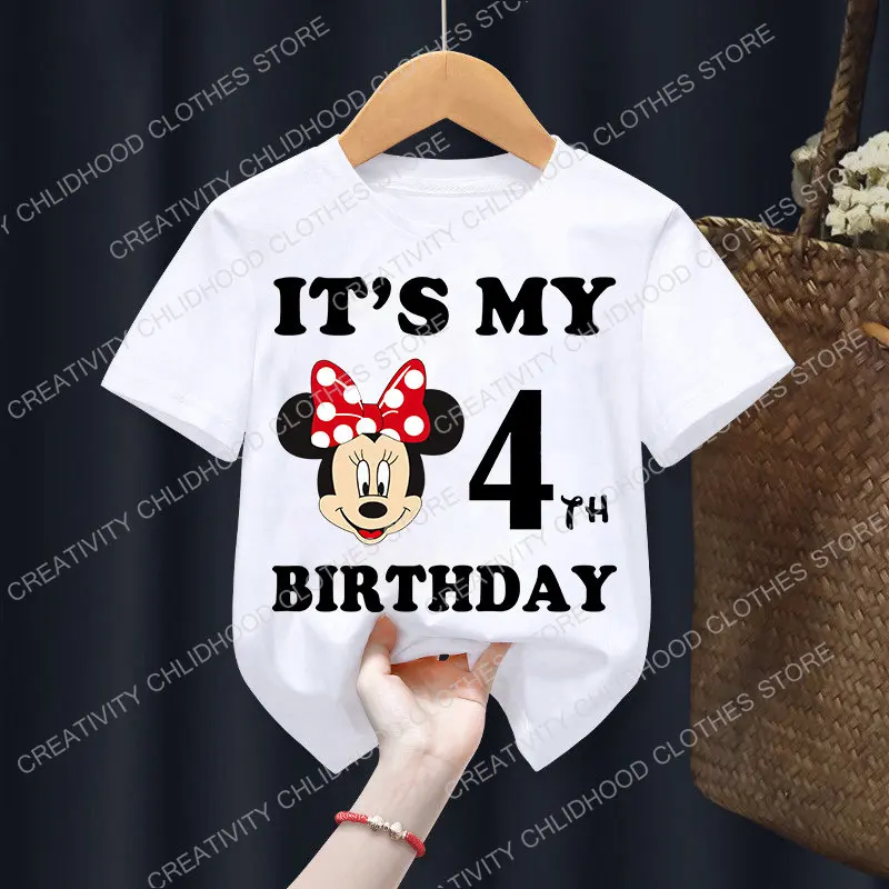 Mickey Minnie Children T-Shirt Disney Birthday Number 1-9 Boy or Girl Anime Cartoon Little Baby Casual Tee Shirt