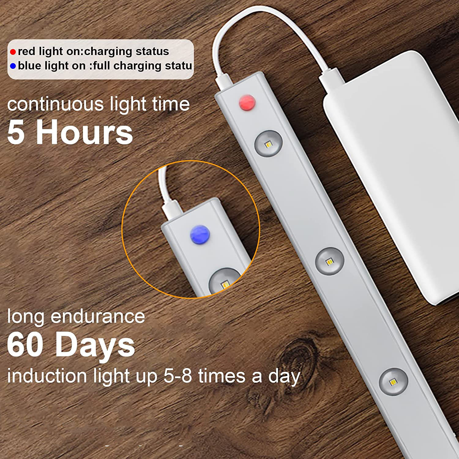 Night Light With Motion Sensor Rechargeable USB LED Strip Lights For Bedroom Bedside Table Kitchen Cabinet Lamp
