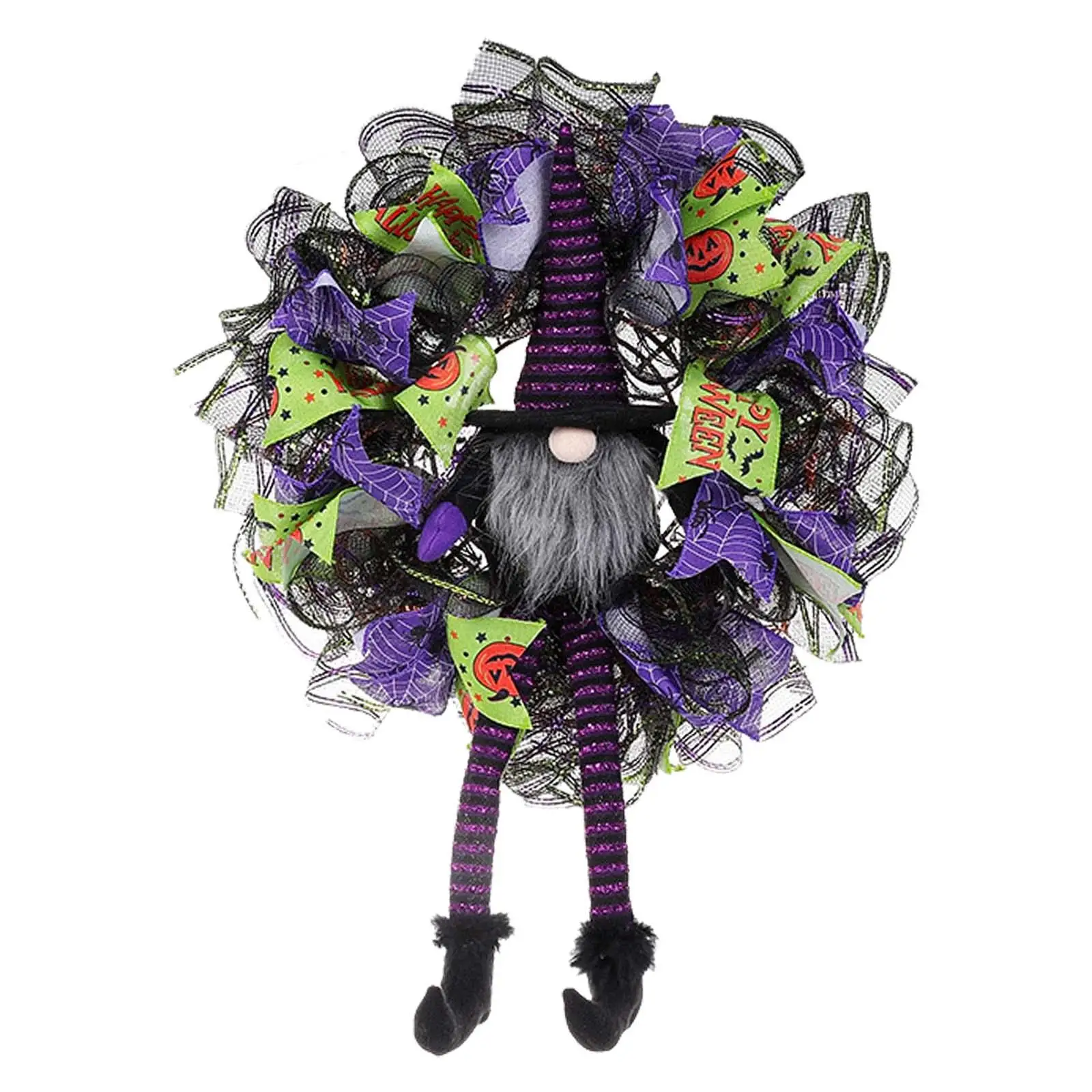 Halloween Wreath Front Door Wreath Creative Gnome Wreath with Legs Hanging Ornament for Wall Haunted House Festival Porch