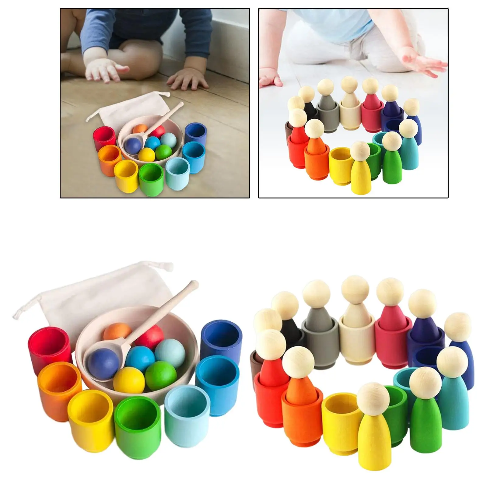Rainbow Balls in Cups Montessori Toy Preschool Sensory Toys Sorter Game