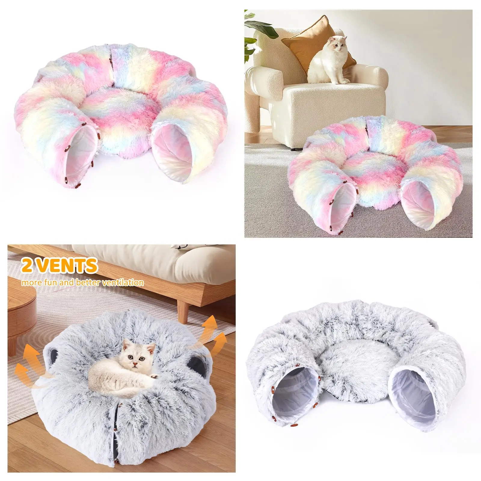 Cat Tunnel Cat Toy Collapsible Portable with Hanging Ball Warm Soft Pet Cat Bed for Rabbit Bunny Kitten Small Animals Ferret