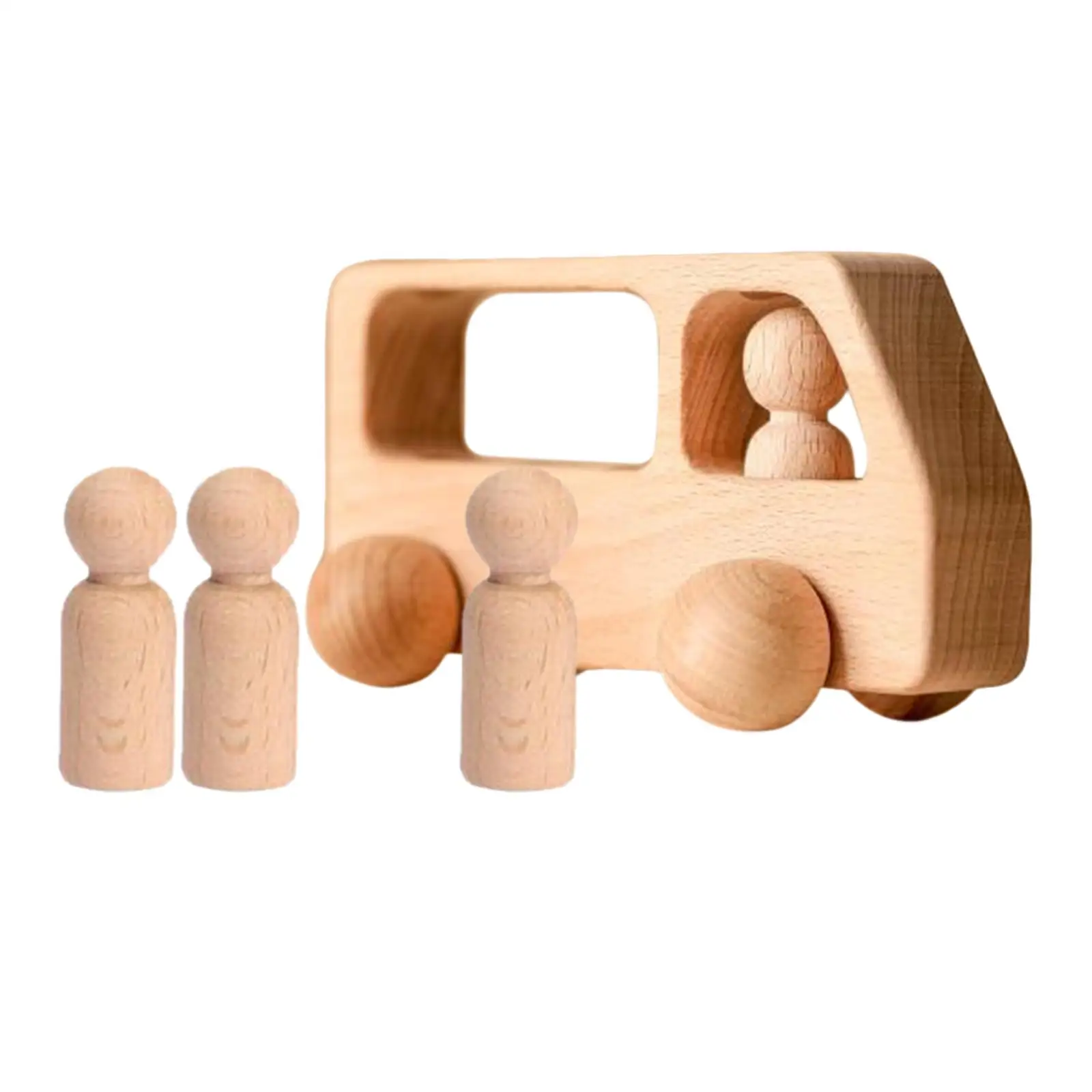 Montessori Wooden Bus Toy Learning Educational Toy Peg Dolls Playset Develop Fine Motor Skills for Preschool Toddler Kids Gifts