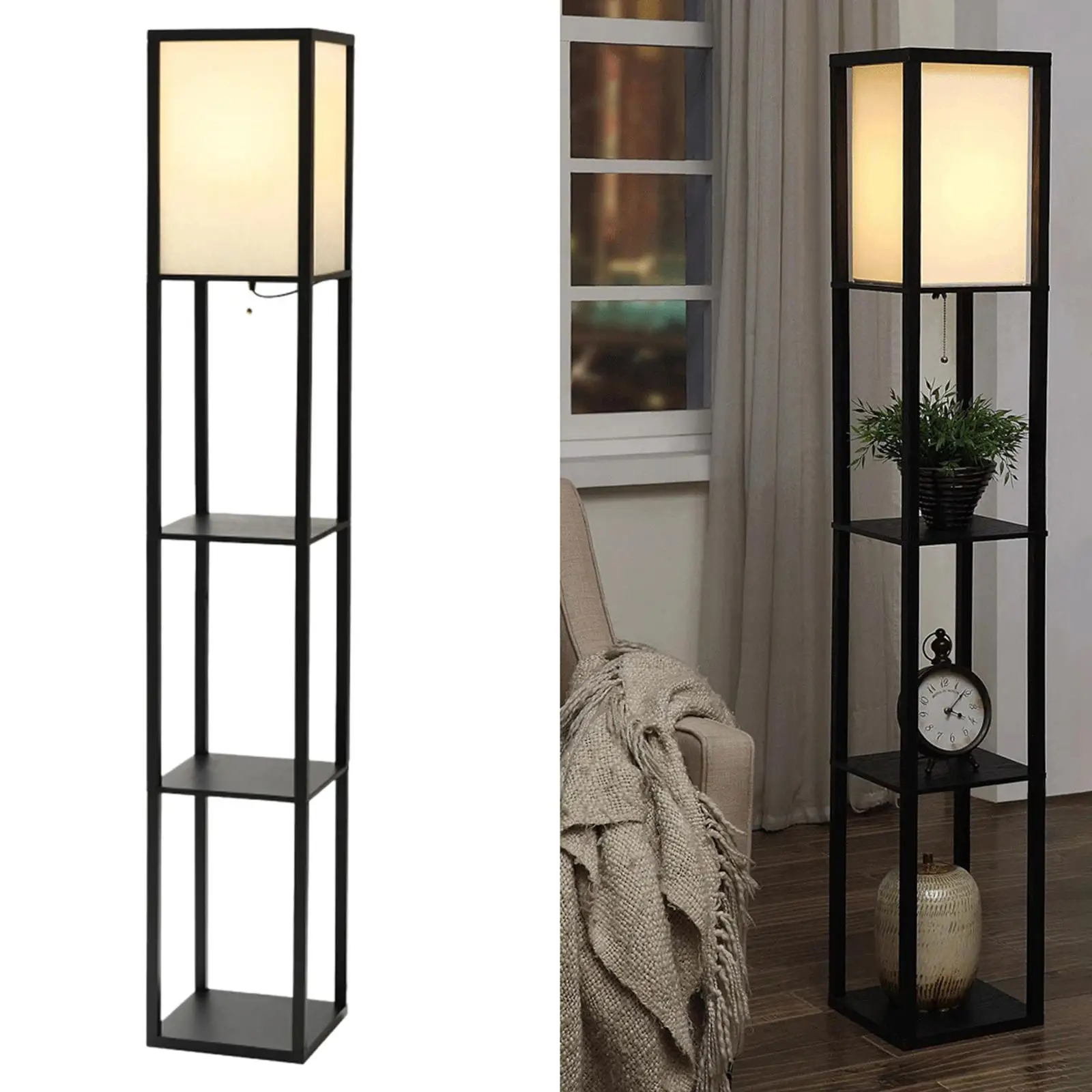 Shelf Floor Lamp with 3 Display Storage Shelves Organizer Simple Standing 4 Tier for NightStand Bedside Reading Indoor Bedroom