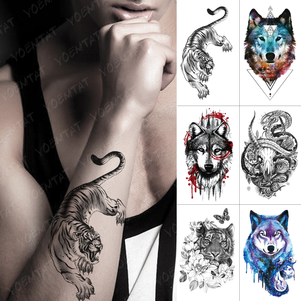 Best of Animal Waterproof Temporary Tatto Sticker Tiger Wolf Snake Skull Rose Glitter Body Art Transfer Fake Tattoo Men Women Tattoos Reviews & Tips