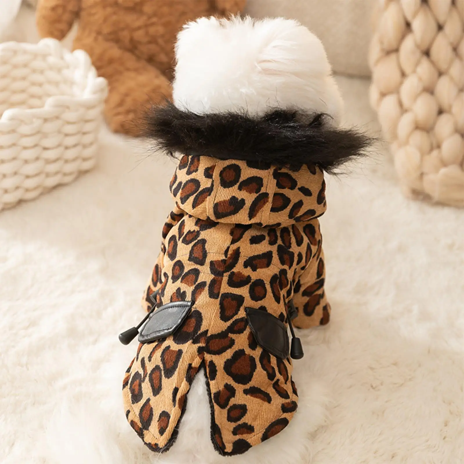 Pet Hoodie Warm Jackets Leopard Comfortable Soft for Travel Sleeping Camping