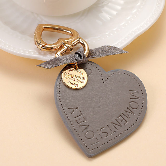 Gold Color Korean Heart Love Leather Keychain With Pearl Tag