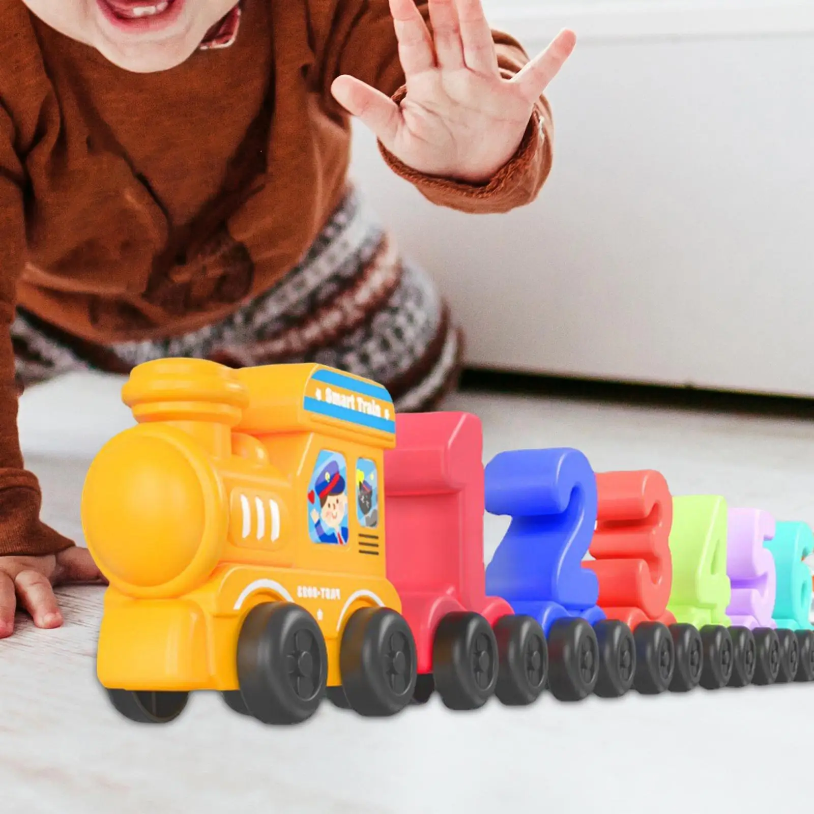 Wooden Train Set Play Set Developmental Toy Interactive Toys with Locomotive Wooden Number Train Set for Interaction Outdoor