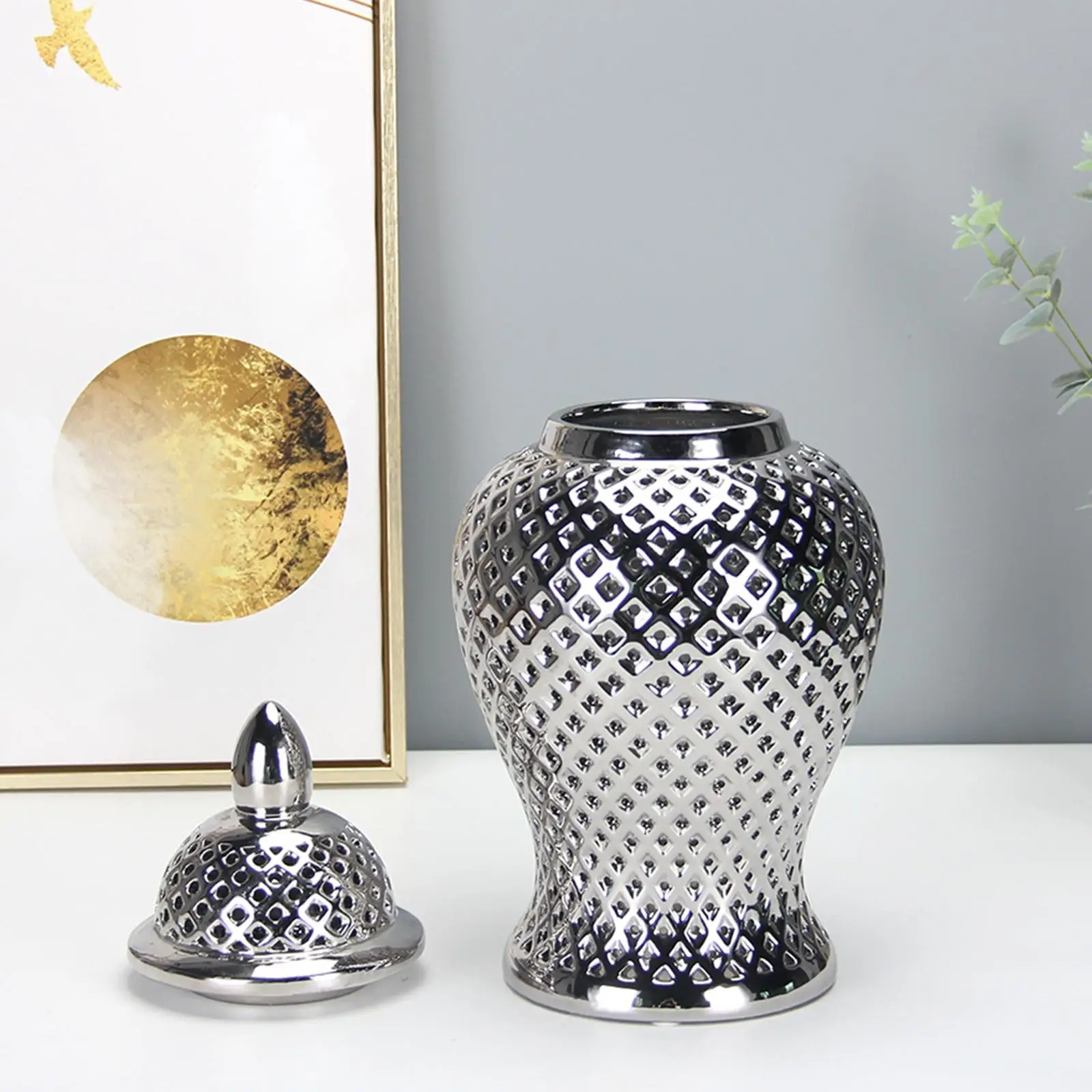 Ceramic Ginger Jar Table Elegant Storage Decorative Vase Floral Arrangement Vase for Bedroom Living Room Party Home Decor Office