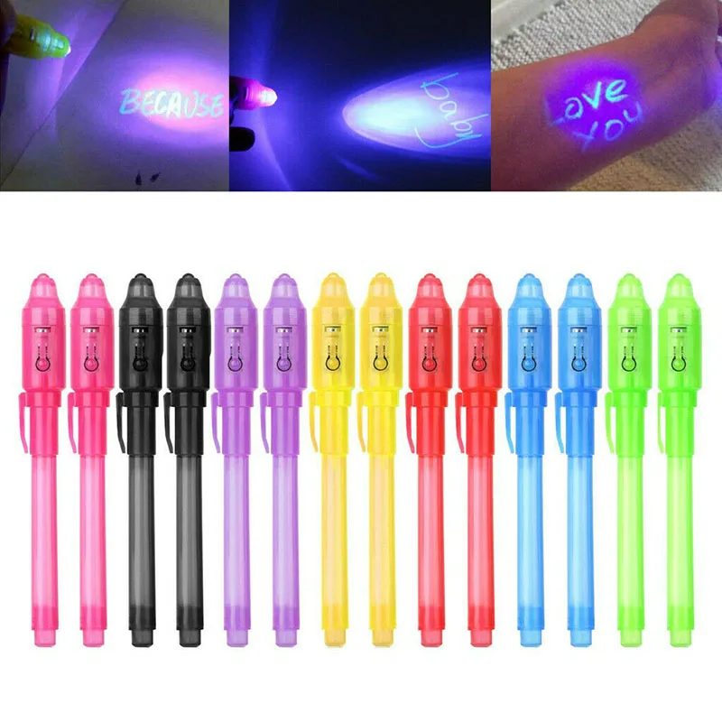 Wear Well Novel Styling and Utility Continuous Ink Random Color 4pcs Gsdviyh36 4Pcs 2 in 1 Luminous Light Pen UV Writing Invisible Ink Marker Kids Drawing Gift Smooth And Soft 