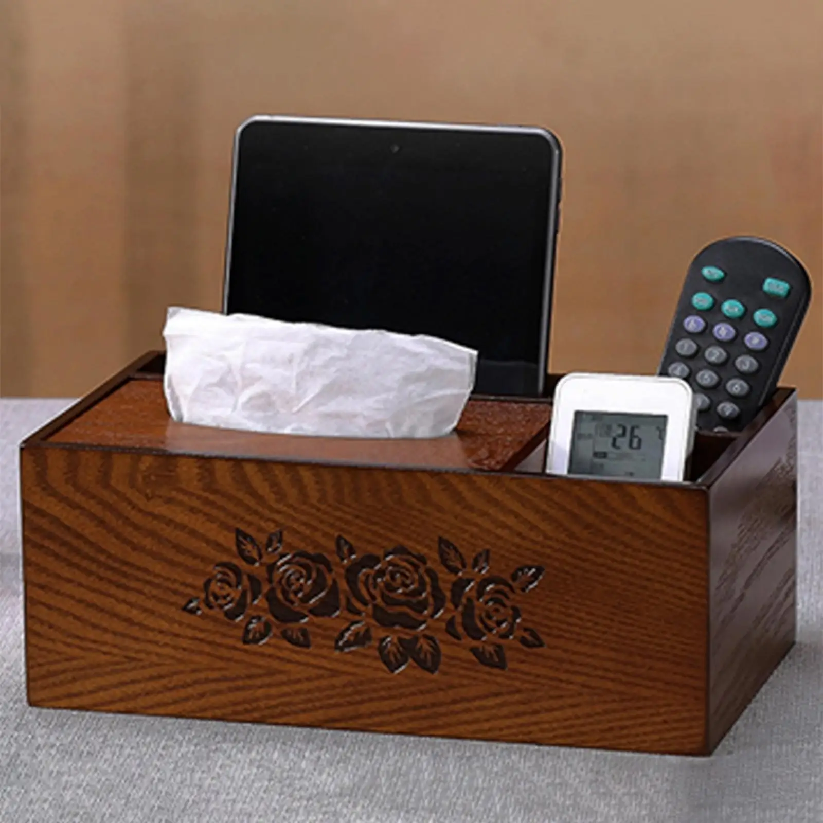 Wooden Tissue Box Cover Dispenser Pen Remote Control Holder Desk Organizer