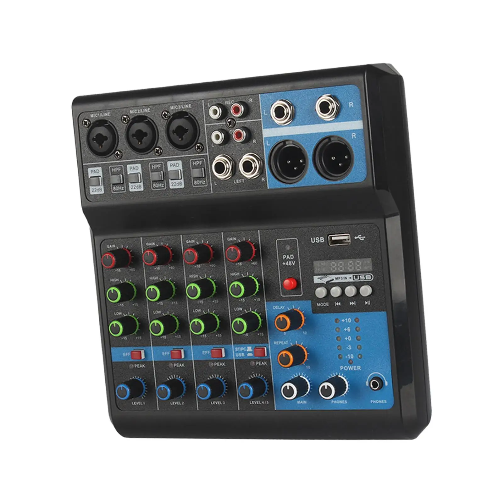 DJ Mixing Board 5 Channel Mixer Audio Mixer US 110V Built in Reverb Effect Stable Transmission Measure 8x8x2.6inch for Karaoke