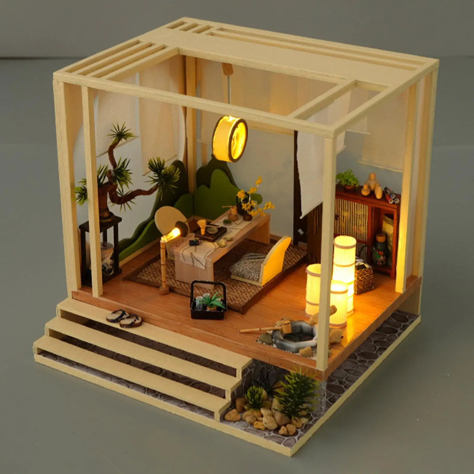 DIY Dollhouse Kit Building Wooden Japanese Style Handmade with LED Light Tea Ceremony Zen Dream Toy Puzzle Model for Home Decor