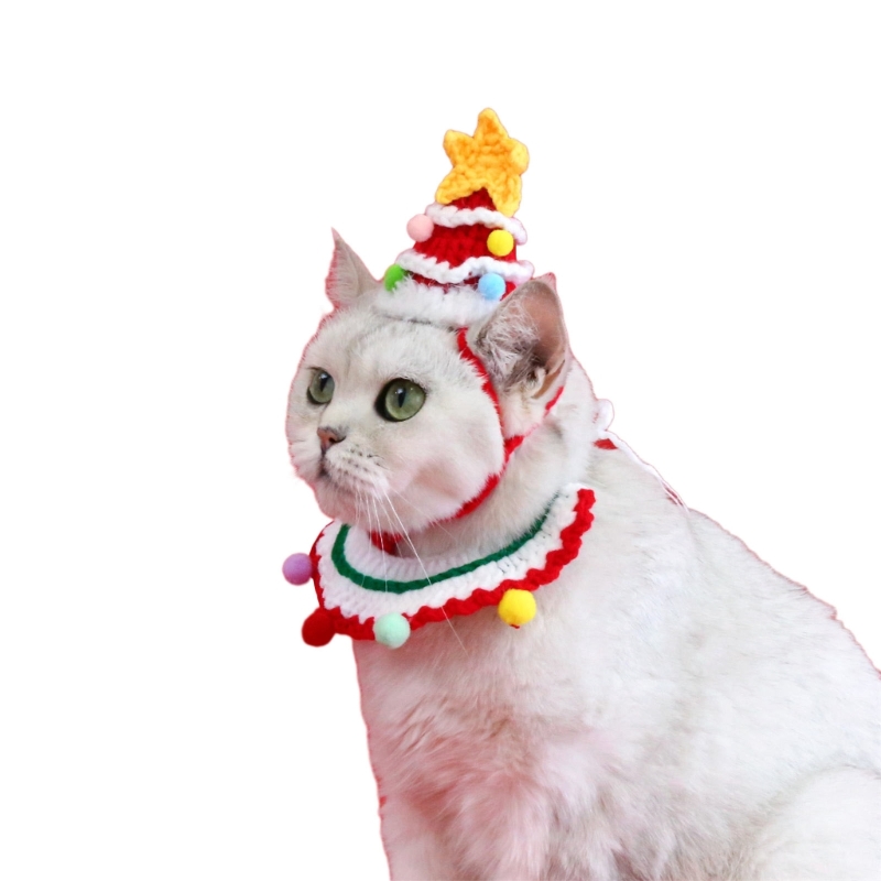 Title 4, Knit Christmas Tree Hat for Dog Cats Bandanas H...