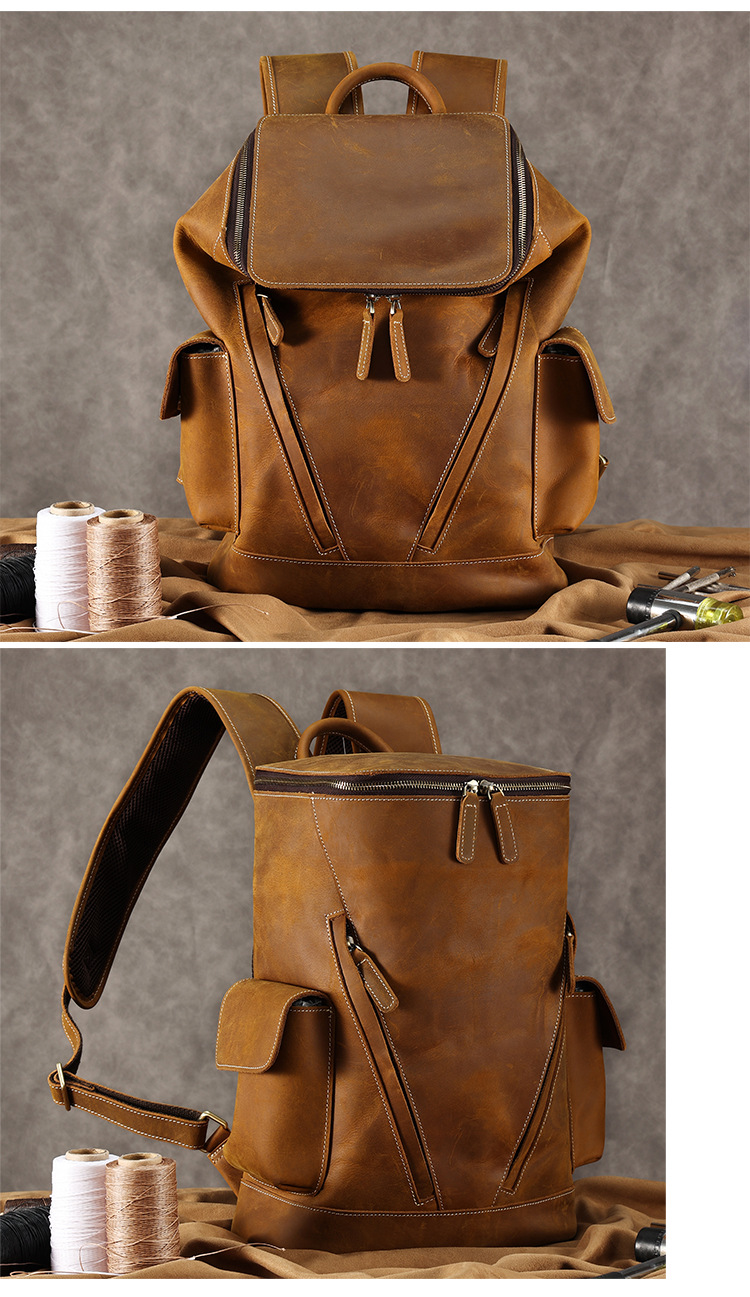 14′ Large Unisex Vintage Leather Backpack