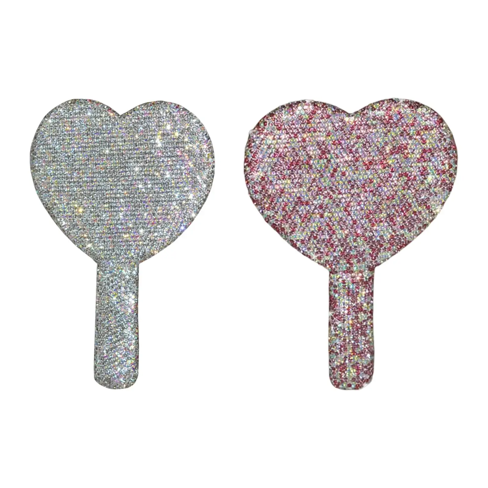 Cute Handheld Makeup Mirror Cosmetic Mirror with Handle Princess Handheld Mirror Bling Heart-Shaped for Valentine`S Day Gift