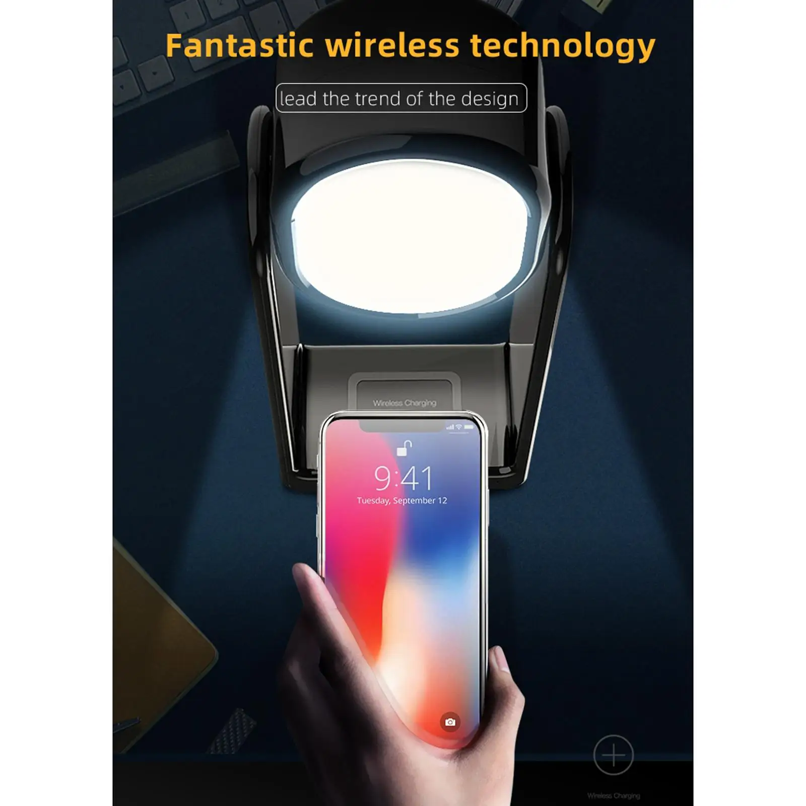 3 in 1 Desk Lamp with Wireless Charger & Makeup Mirror, 3 Brightness Level Dimmable, Touch Control Fast-Charging