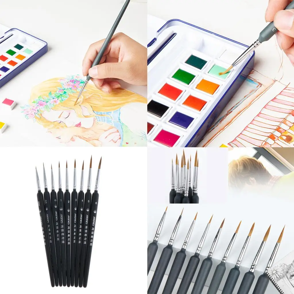 9 Pcs Artist Paint Brushes Set Watercolour Nail Oil Painting   Crafts