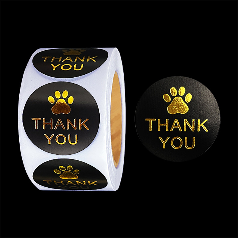 500-pcs 1 Zoll Bronzing niedlichen Katze Fußabdruck danke Kraft papier Aufkleber Rolle Hochzeits dekoration Briefpapier Geschenk Siegel Etikett – Detail 5