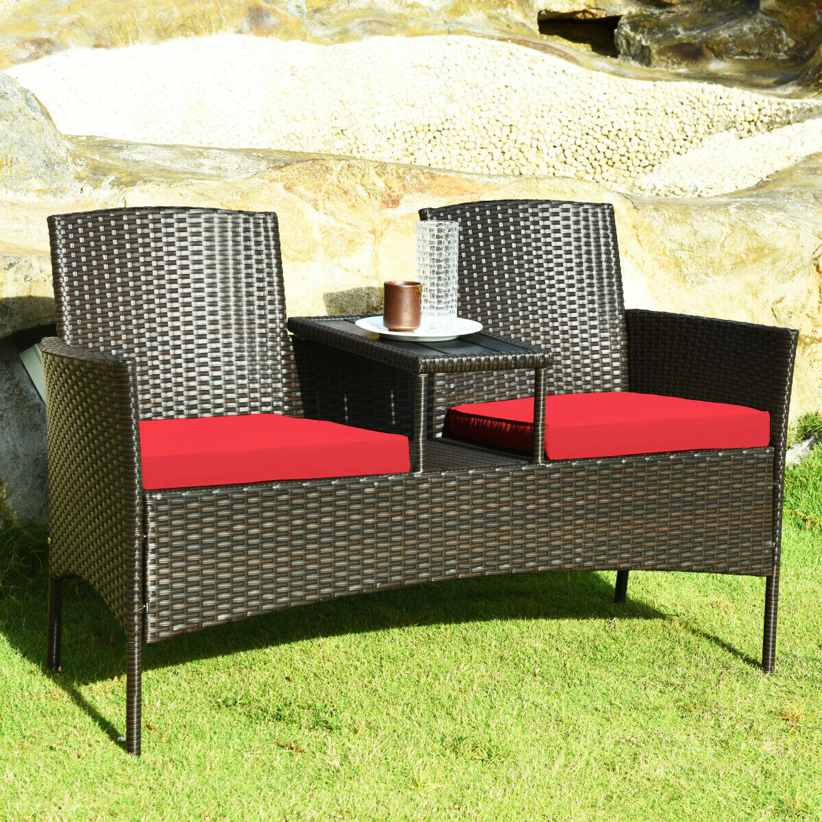 Title 4, Patiojoy Rattan Conversation Set Loveseat Sofa ...