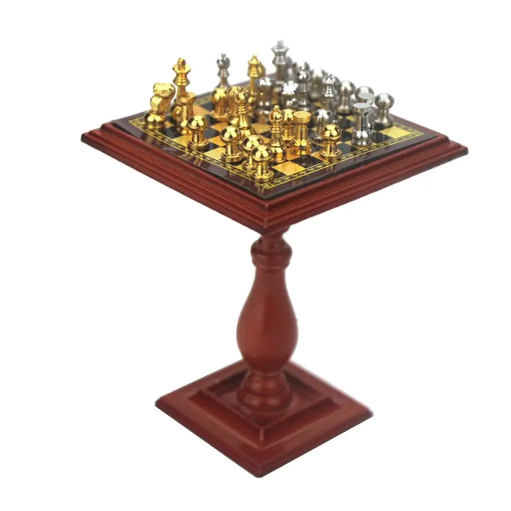 1:12 Dollhouse Miniature Chessboard Chess Game Set - Silver + Gold - Approx.4.8
