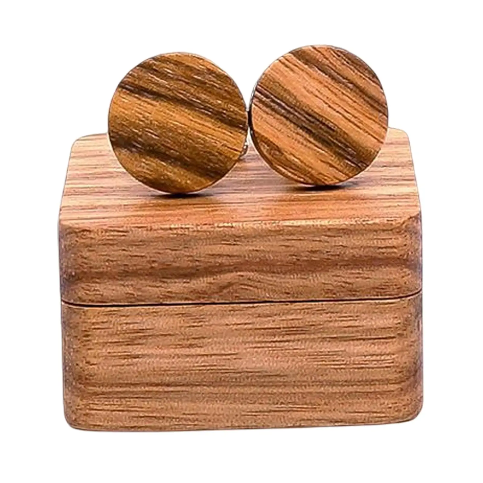Rustic Wooden Round Cufflinks with Organizer Box Handsome Cuff Links for Anniversary Men Husband Wedding Bussiness