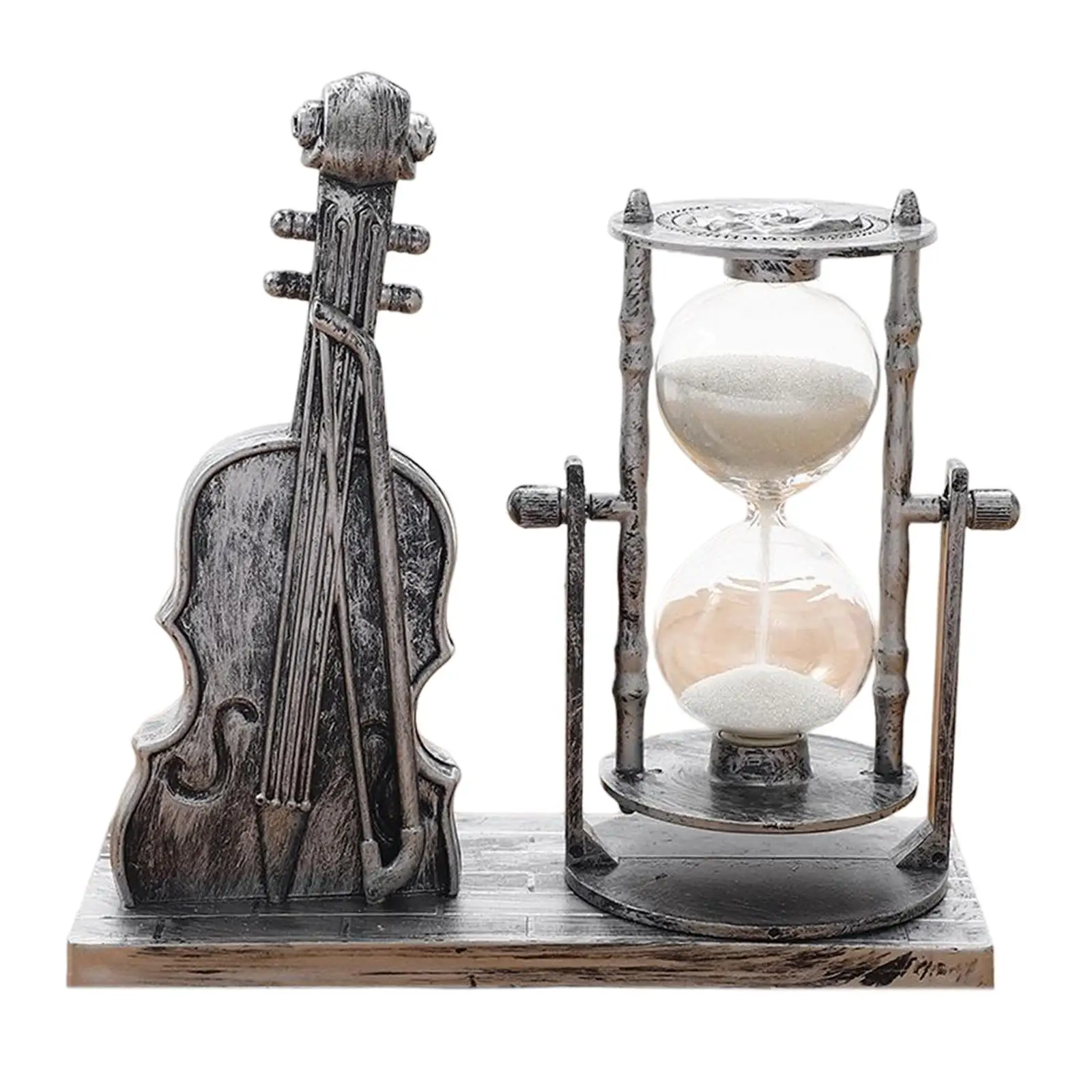 Violin Hourglass Statue Collectible Sandglass Beautiful Decorative Sand Timer for Bedroom Tabletop Holiday Garden Decoration