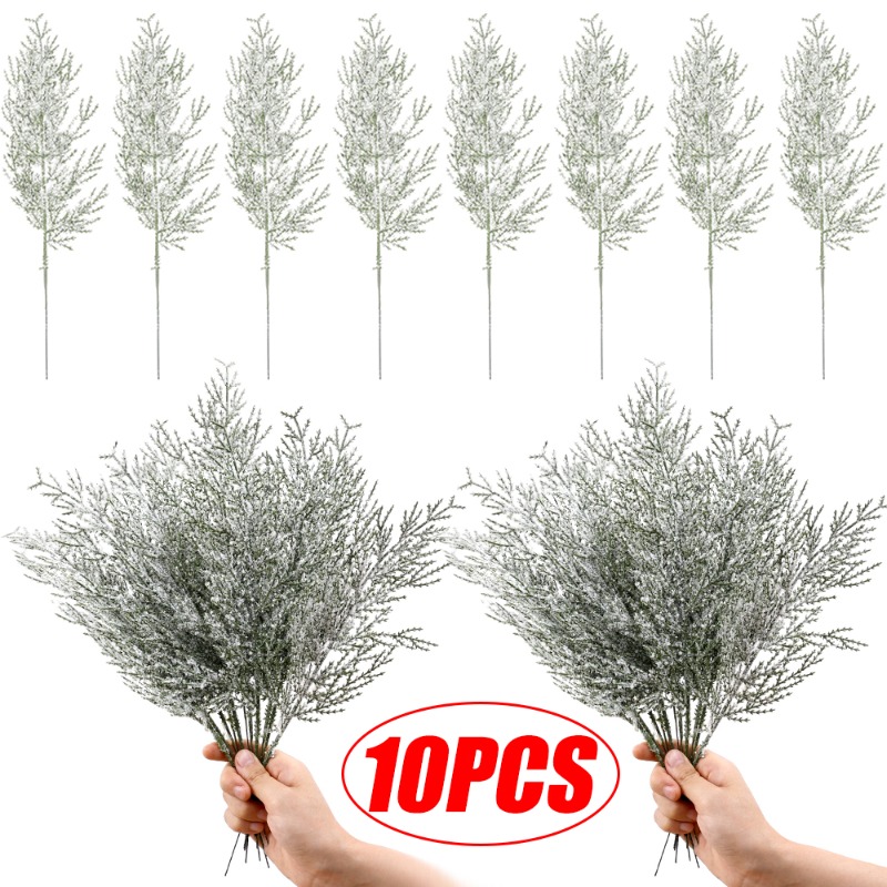 Description Picture 2 of item1/10pcs Artificial Pine Branches Fake Plant Snowflake Leaves Christmas Party Table Decoration Gift Box Bouquet DIY Pine Needle