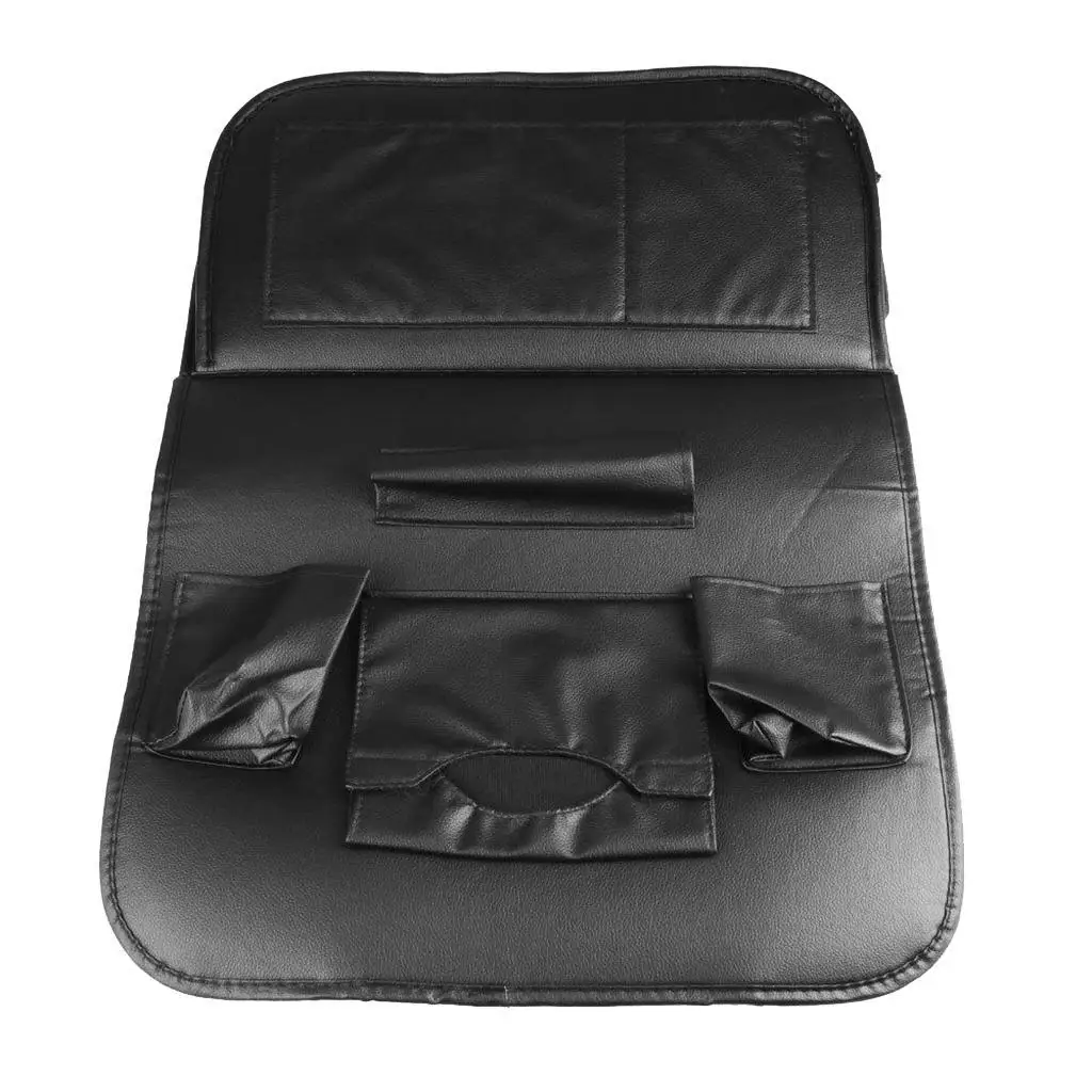 Car Back Seat Organizer w/ Foldable Table Tray Multi Pocket Tissue Box