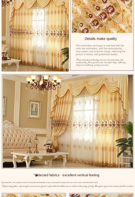 European Golden Royal Luxury Curtains for Bedroom Window Living Room: Price  drop