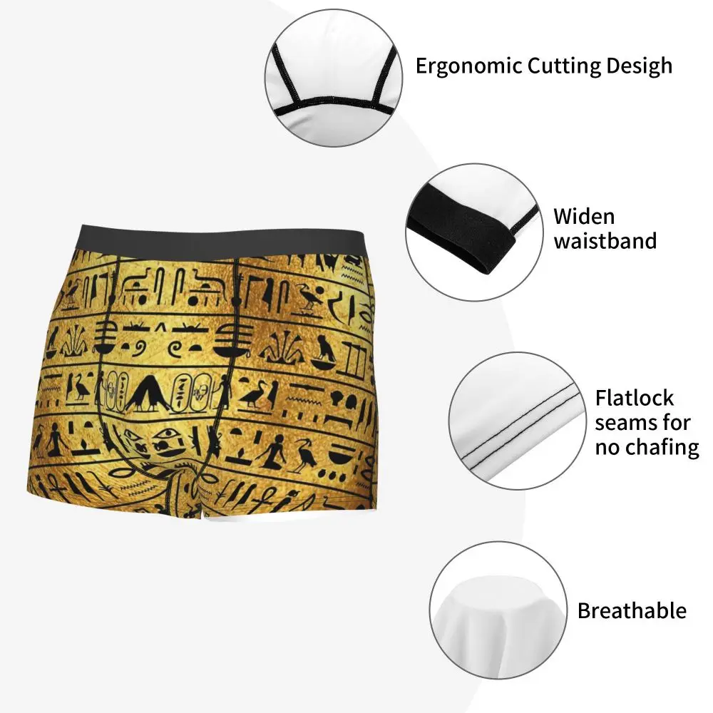 Sexy Boxer Shorts Panties Briefs Men's Gold And Black Hieroglyphics Underwear Egyptian Ancient Egypt Soft Underpants for Male boxers with pockets