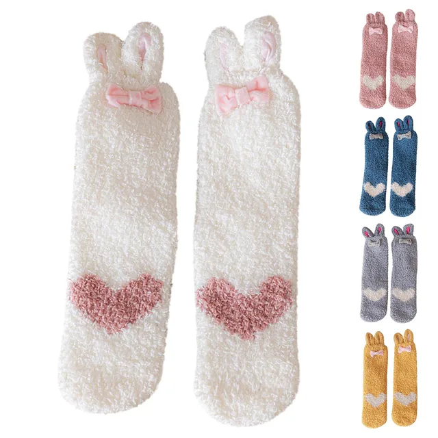 Cute Bunny Ear Coral Fleece Fuzzy Socks Women Socks 2023 Winter