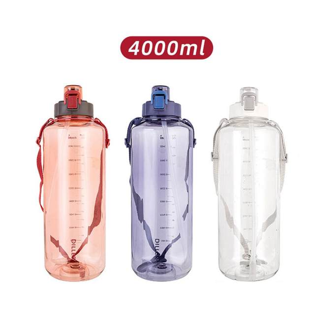 Flm 1050ML/2000ML Water Bottle Leak-proof One-piece Design with Handle  Straw Motivational Water Bottle with Measuring Scale for Fitness