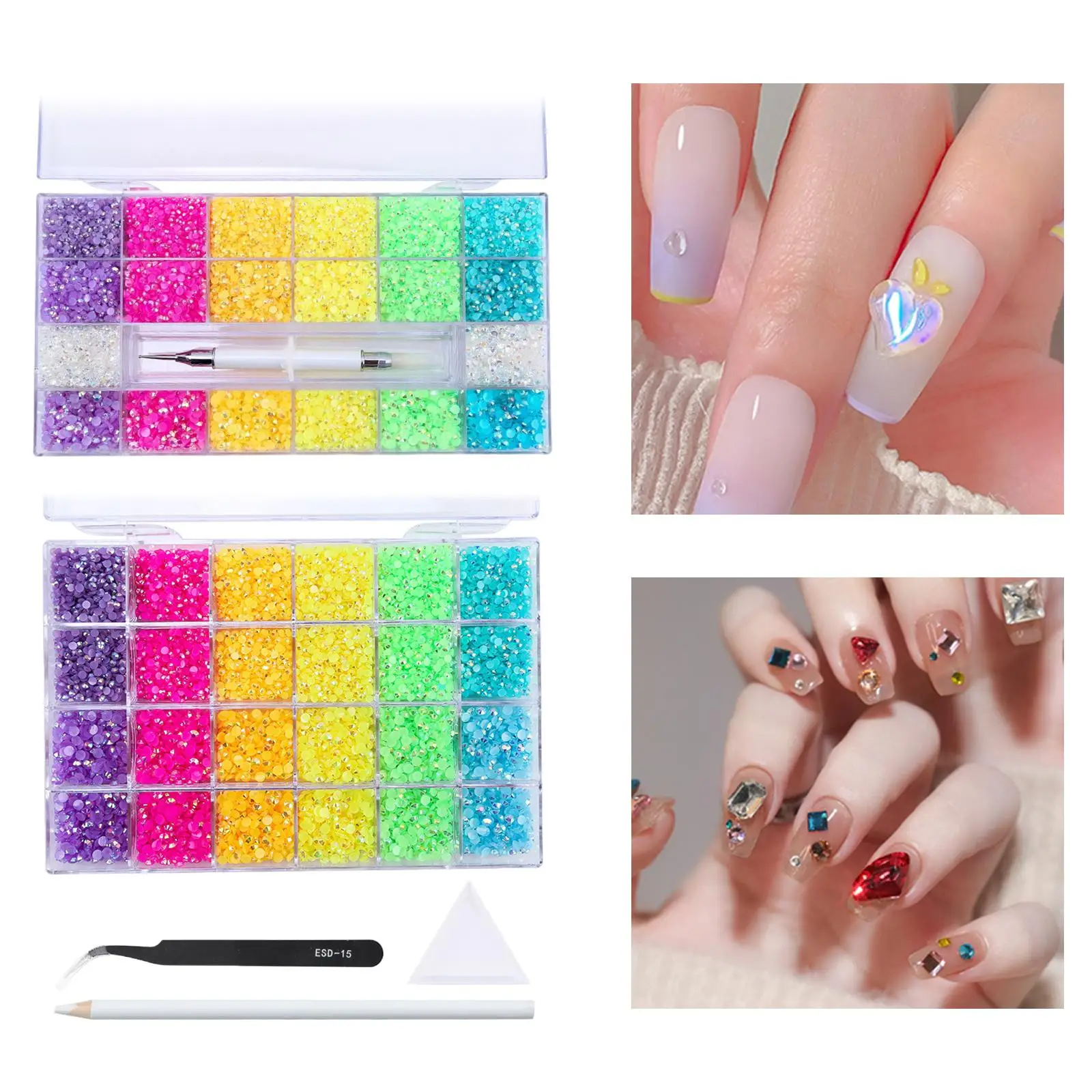 5000Pcs Nail Rhinestones Mixed Color Flatback DIY with Pen Nail Art for Shoes Clothes Hairpins Embroidery Garment