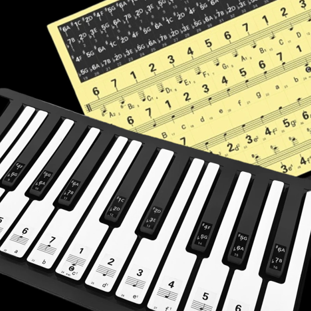 37/49/54/61/88 Tasten transparente Klaviertastatur-Aufkleber für Handrollenklavier/elektrisches Klavier, Notizwaage, Musiknotation, Anfänger – Detail 1