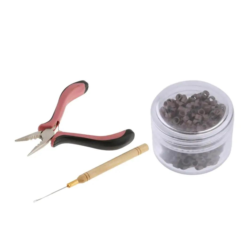Hair Extensions Tool Set Pliers +Pulling  500pcs Aluminum Micro Beads