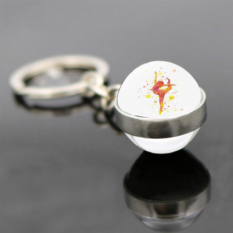 Beliebte Schmuck doppelseitige Glas Anhänger Schlüssel bund rhythmische Gymnastik Thema Schlüssel bund Anhänger Geschenk stilvoll und minimalist isch – Detail 5