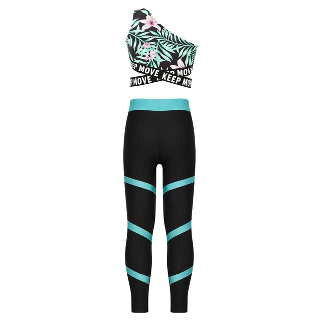 Kids Girls Tracksuit Camouflage Outfit Crop Top Leggings Gym Sport Wear  2Pcs Set
